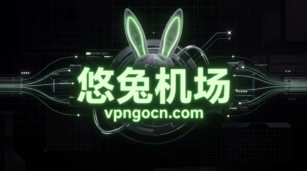 Neon green bunny-ear logo on a tech circuit background with large Chinese characters and the site vpnqcn.com, a promotional banner style image.